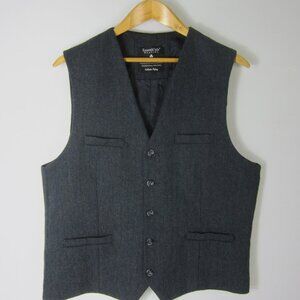 Emerald Isle Weaving Mens L Navy Blue Black Wool Herringbone Vest UK 56  43"